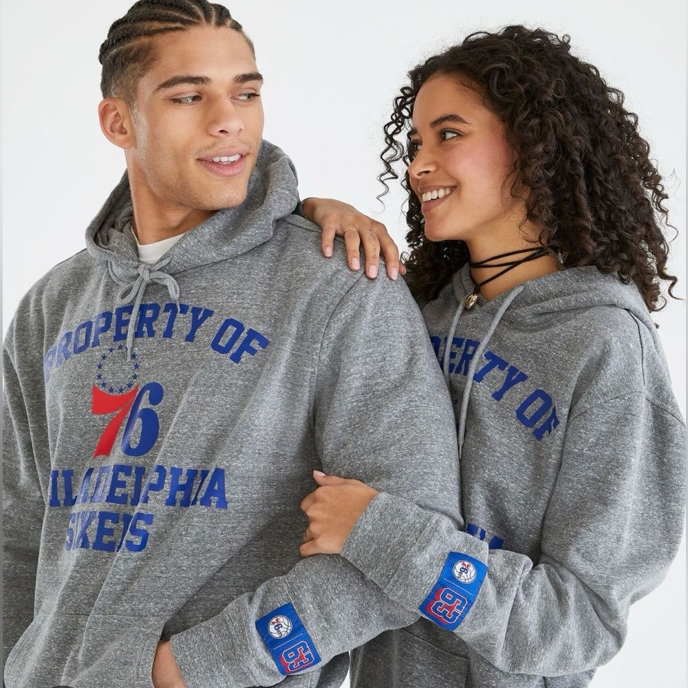 Women's Philadelphia 76ers Property Of Pullover Hoodie Oversized Cotton Gray
